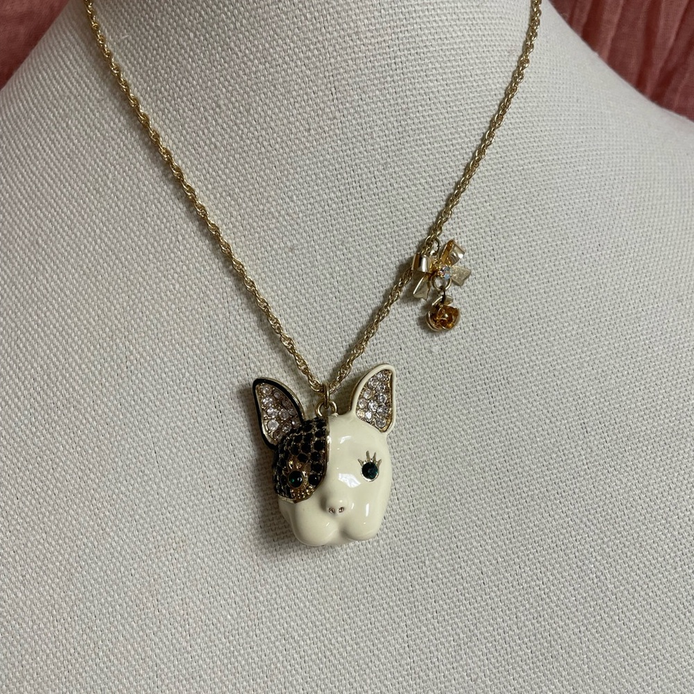 Enamel Betsey Johnson Bulldog / Frenchie Necklace